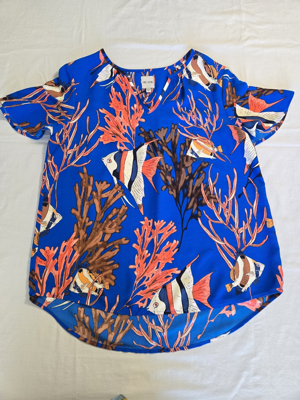 NIC+ZOE Blue Coral Reef Print Short Sleeve Top
